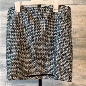 White House Black Market Skirt Womens 6 Blue White Tweed Boucle Mini Pencil